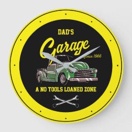 Classic Chevy Truck Garage Name Schwarz Gelb Große Wanduhr