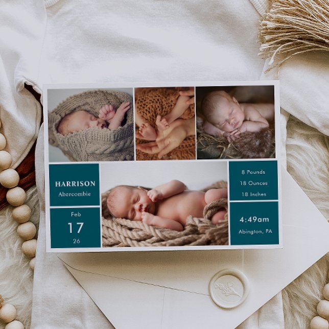 Classic Chic Baby Photo Collage Announcement Card Einladung (Von Creator hochgeladen)