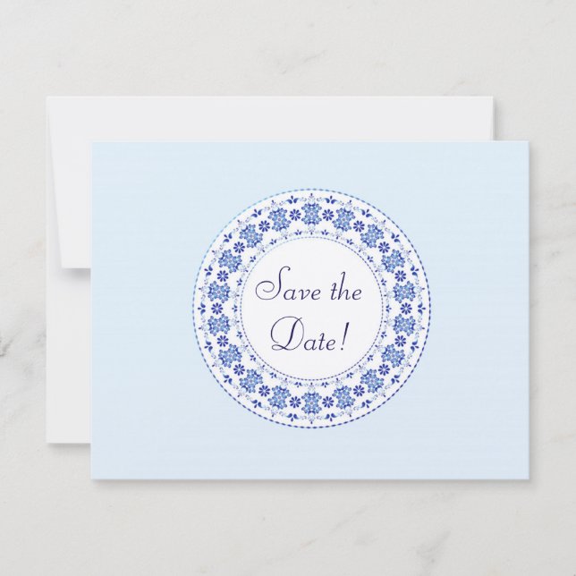 Classic China Blue Personalisiert Save the Date Ca (Vorderseite)