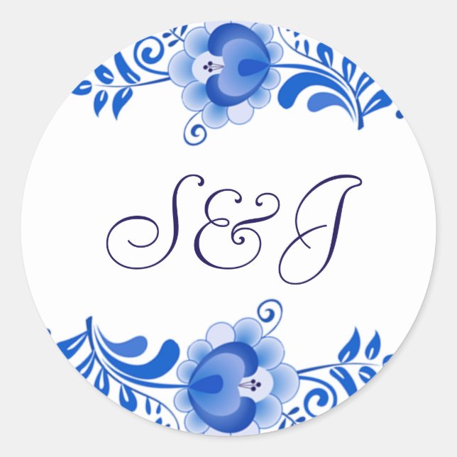 Classic China Blue Wedding Einladungskleber Runder Aufkleber (Vorderseite)