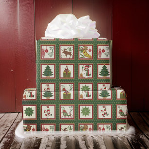 Classic Christmas Collage Icons Geschenkpapier