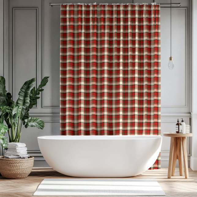 Classic Christmas Curtain Red Green Plaid Style Duschvorhang (Classic Christmas Curtain Red Green Plaid Style)