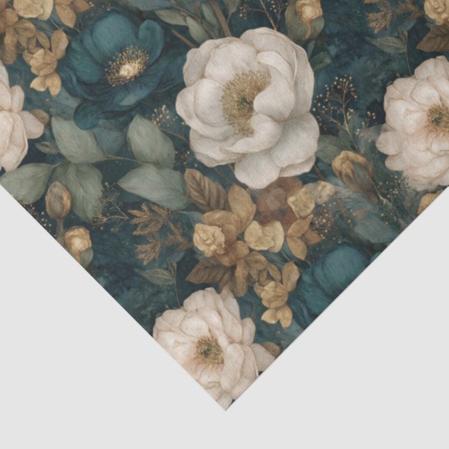 Classic Christmas Dark Green and White Floral Seidenpapier (Detail)