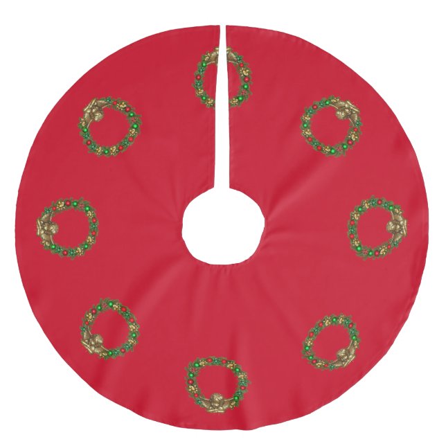 Classic Christmas Engel and Wreath Red Polyester Weihnachtsbaumdecke (Vorderseite)