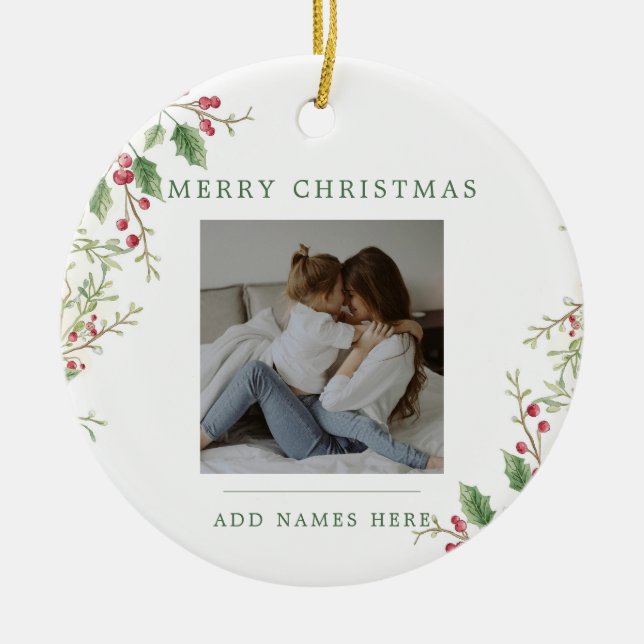 Classic Christmas Floral 2 Photos Keramik Ornament (Vorne)