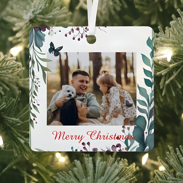 Classic Christmas Floral Frame Photo  Ornament Aus Metall (Von Creator hochgeladen)