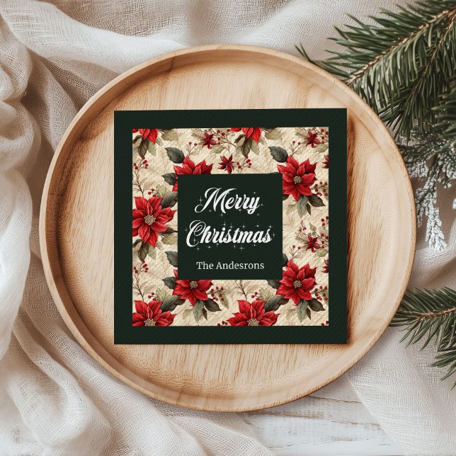Classic Christmas Flowers Napkins Rustic Elegance Serviette (Classic Christmas Flowers Napkins Rustic Elegance)