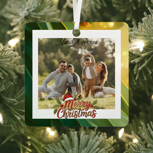  Classic Christmas Green & Gold Frame Photo Ornament Aus Metall (Von Creator hochgeladen)