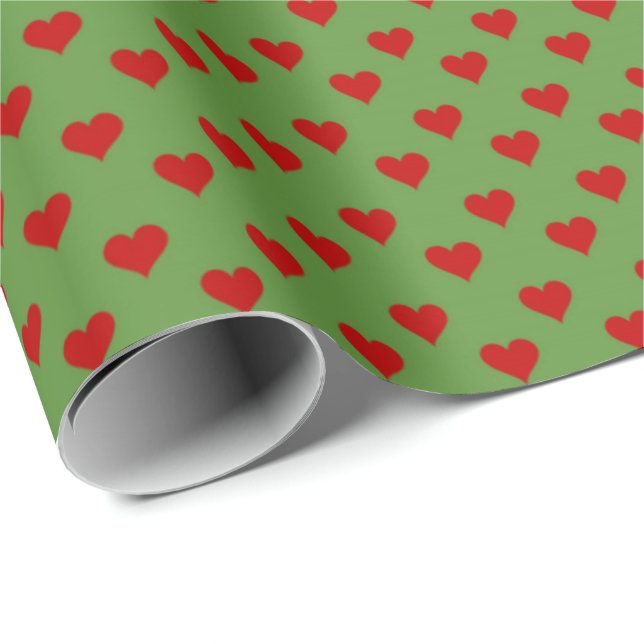 Classic Christmas Green Red Hearts Multi Geschenkpapier (Rolleneckpunkt)