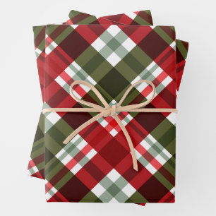 Classic Christmas Green, Red White Kariert Geschenkpapier Set