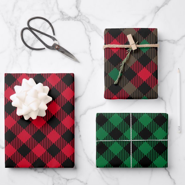 Classic Christmas Kariert Simple Holiday Red Geschenkpapier Set (Vorderseite)