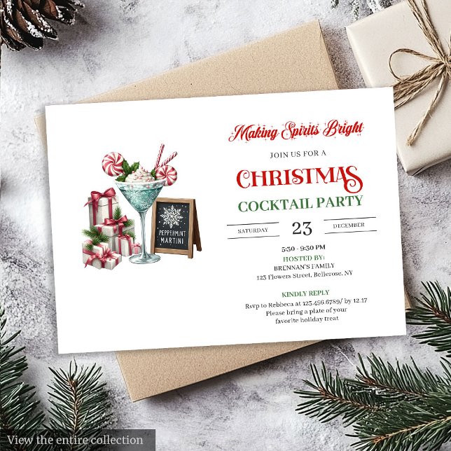 Classic Christmas Martini Cocktails Party Invite Einladung (Classic Christmas Mojito Cocktail Party invite)