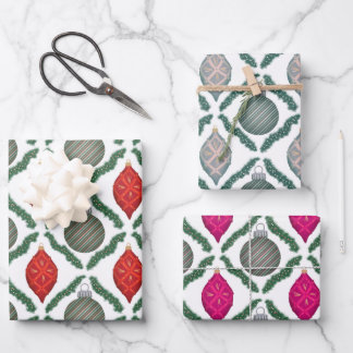 Classic Christmas Ornaments Set Wrapping Paper Geschenkpapier Set