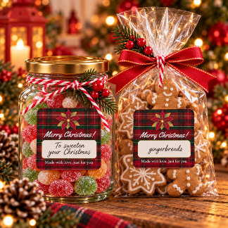 Classic Christmas Plaid Product Label Sticker