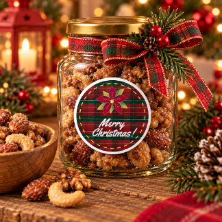 Classic Christmas Plaid Round Sticker
