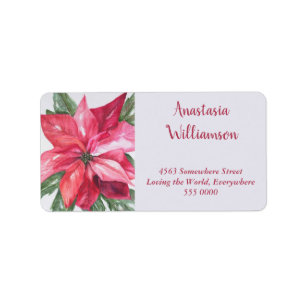 CLASSIC CHRISTMAS POINSETTIA BLUME ADRESSE ADRESSAUFKLEBER