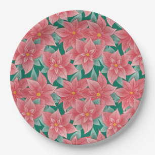 Classic Christmas Red & Green Poinsettia Floral Pappteller