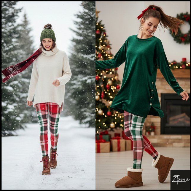 Classic Christmas Red Green Tartan Plaid Leggings (Von Creator hochgeladen)