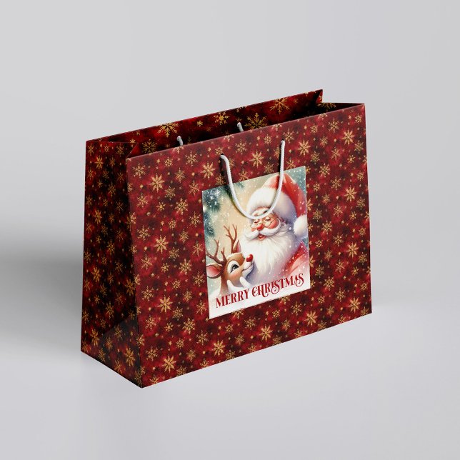 Classic Christmas Santa Claus Rudolph Gift Bag Große Geschenktüte (Classic Christmas Santa Claus Rudolph Gift Bag)