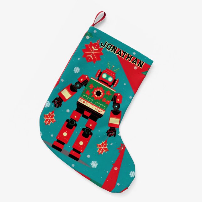 Classic Christmas Sweater Pattern Robot Kleiner Weihnachtsstrumpf (Vorderansicht (hängend))