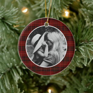 Classic Christmas Tartan Rotes Kariertes Foto Keramik Ornament