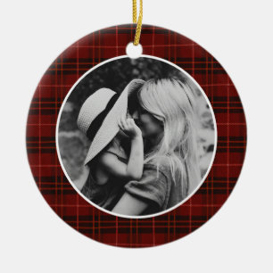 Classic Christmas Tartan Rotes Kariertes Foto Keramik Ornament