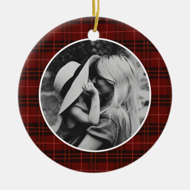Classic Christmas Tartan Rotes Kariertes Foto Keramik Ornament (Vorne)