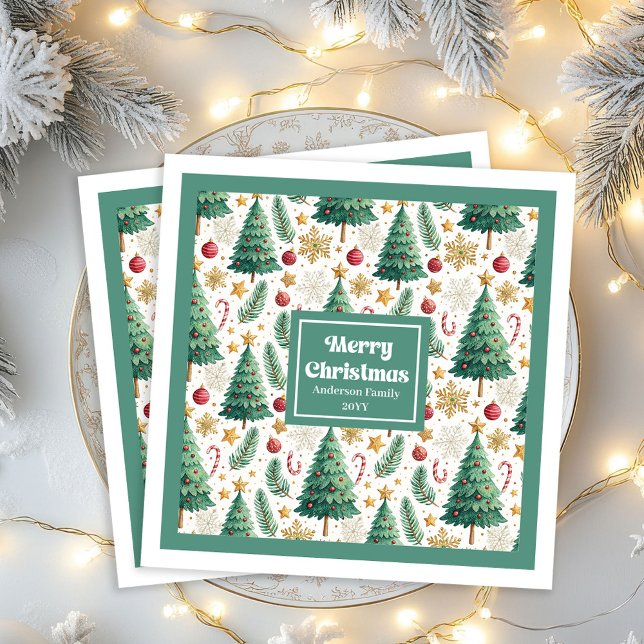 Classic Christmas Trees Candy Cane Party Napkins Serviette (Classic Christmas Trees Candy Cane Party Napkins)