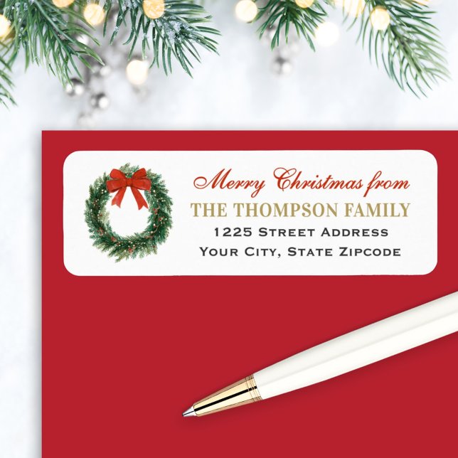 Classic Christmas Wreath Family Return Address (Von Creator hochgeladen)