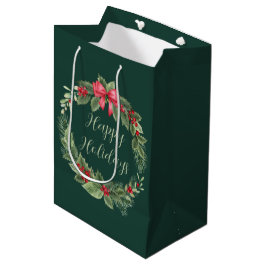 Classic Christmas Wreath Green Happy Holidays Mittlere Geschenktüte
