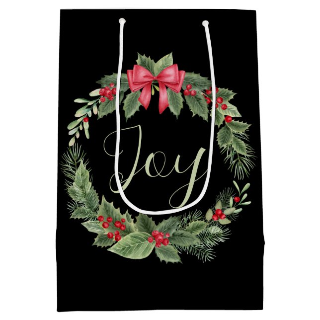 Classic Christmas Wreath Joy Mittlere Geschenktüte (Rückseite)