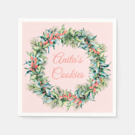 Classic Christmas Wreath Pink Holiday Napkins Serviette