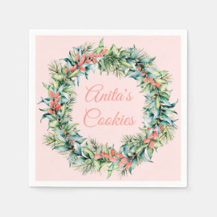 Classic Christmas Wreath Pink Holiday Napkins Serviette