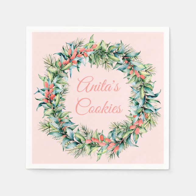 Classic Christmas Wreath Pink Holiday Napkins Serviette (Vorderseite)