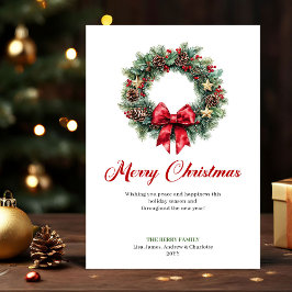 Classic Christmas Wreath Watercolor Holiday Card Feiertagskarte