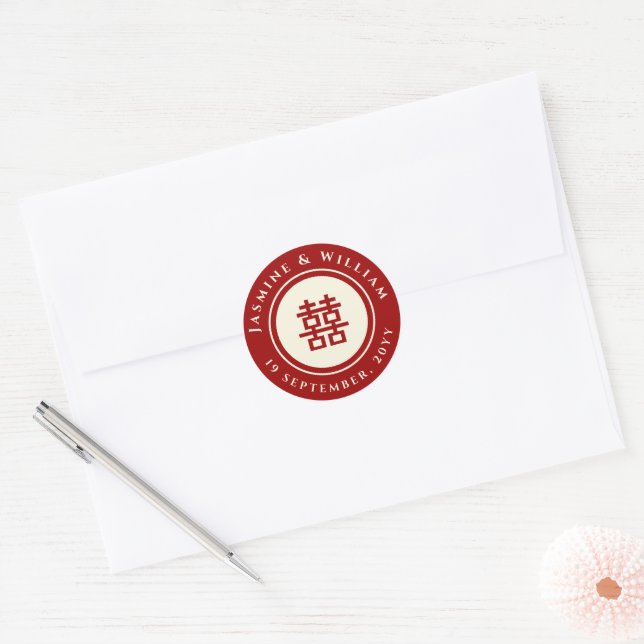 Classic Circle Double Happiness Chinese Wedding Cl Runder Aufkleber (Umschlag)