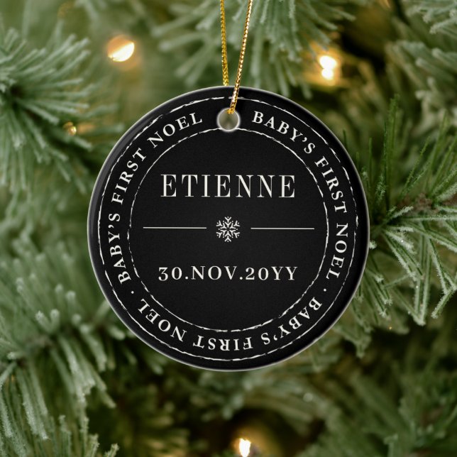 Classic Circle Siegel Baby First Weihnachten Foto Keramik Ornament (Baum)