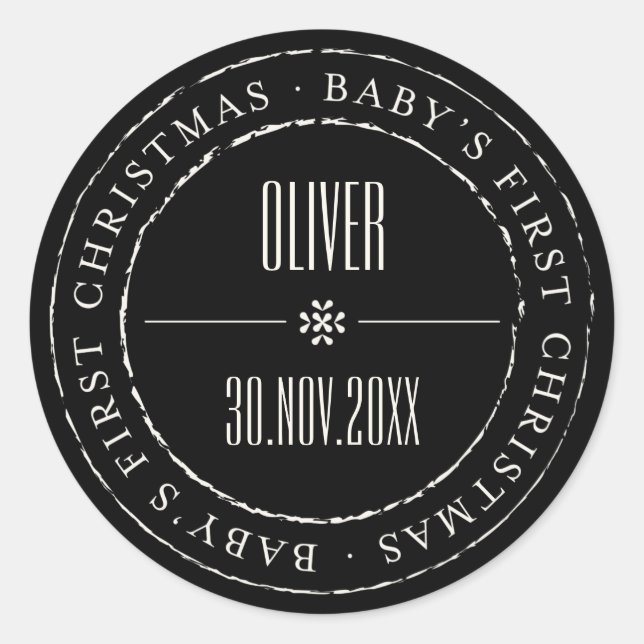 Classic Circle Siegel Baby's First Christmas Runder Aufkleber (Vorderseite)
