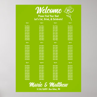 Classic Citrus Green Floral Wedding Seating Chart Poster