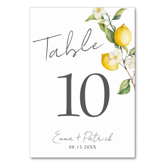 Classic Citrus Lemon Summer Tischnummer (Vorderseite)