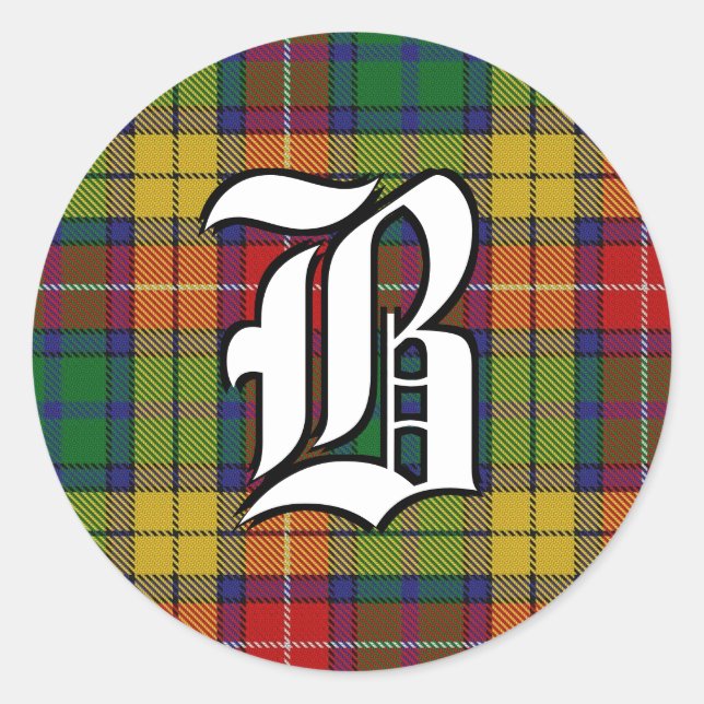 Classic Clan Buchanan Tartan Monogram Runder Aufkleber (Vorderseite)