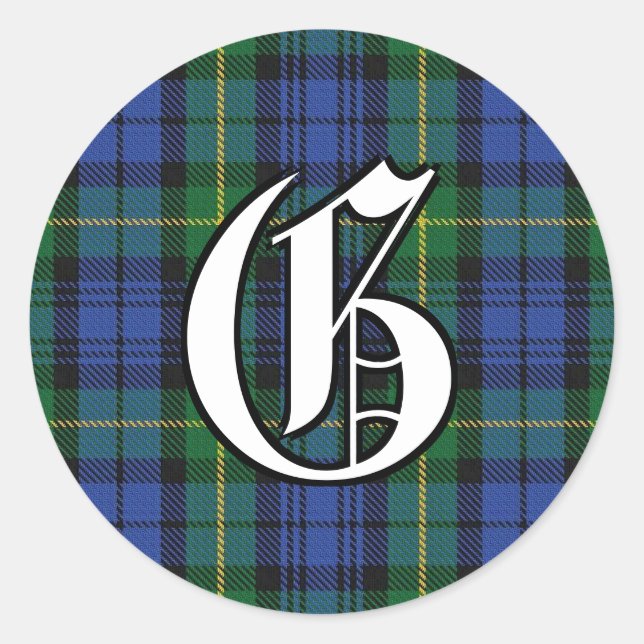 Classic Clan Gordon Tartan Monogram Runder Aufkleber (Vorderseite)