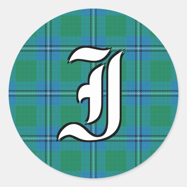 Classic Clan Irvine Tartan Monogram Runder Aufkleber (Vorderseite)