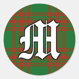 Classic Clan Menzies Rot und Grünes Tartan Monogra Runder Aufkleber