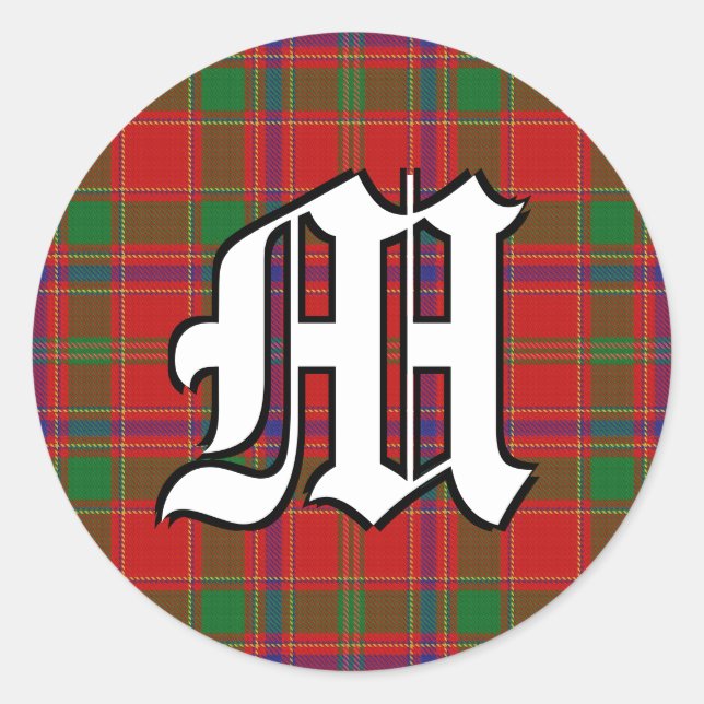 Classic Clan Munro Tartan Monogram Runder Aufkleber (Vorderseite)
