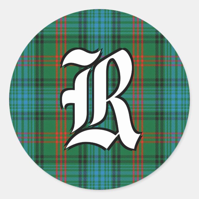 Classic Clan Ross Tartan Monogram Runder Aufkleber (Vorderseite)