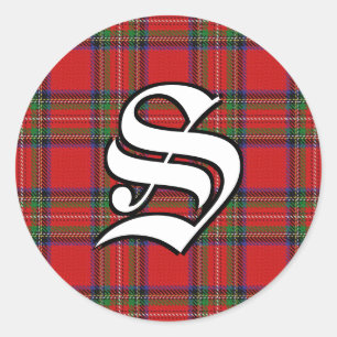 Classic Clan Stewart Tartan Monogram Runder Aufkleber
