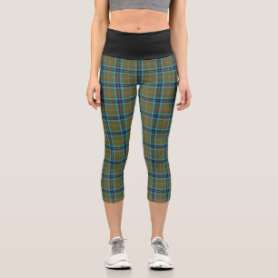 Classic Clan Thompson Blue Brown Tartan Kariert Capri Leggings