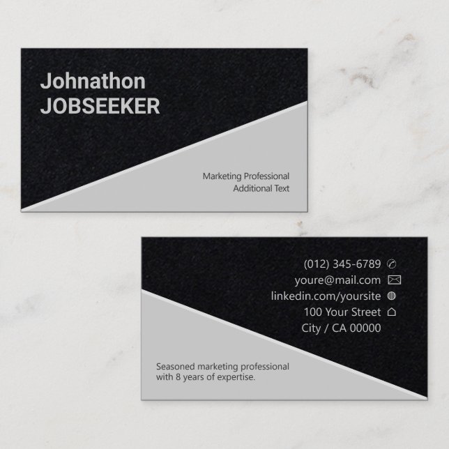 Classic Clean Job Seeker Jobseeker Black Kraft Visitenkarte (Vorne/Hinten)