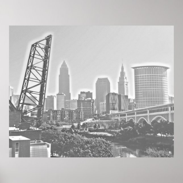 Classic Cleveland River View Skyline Poster (Devant)
